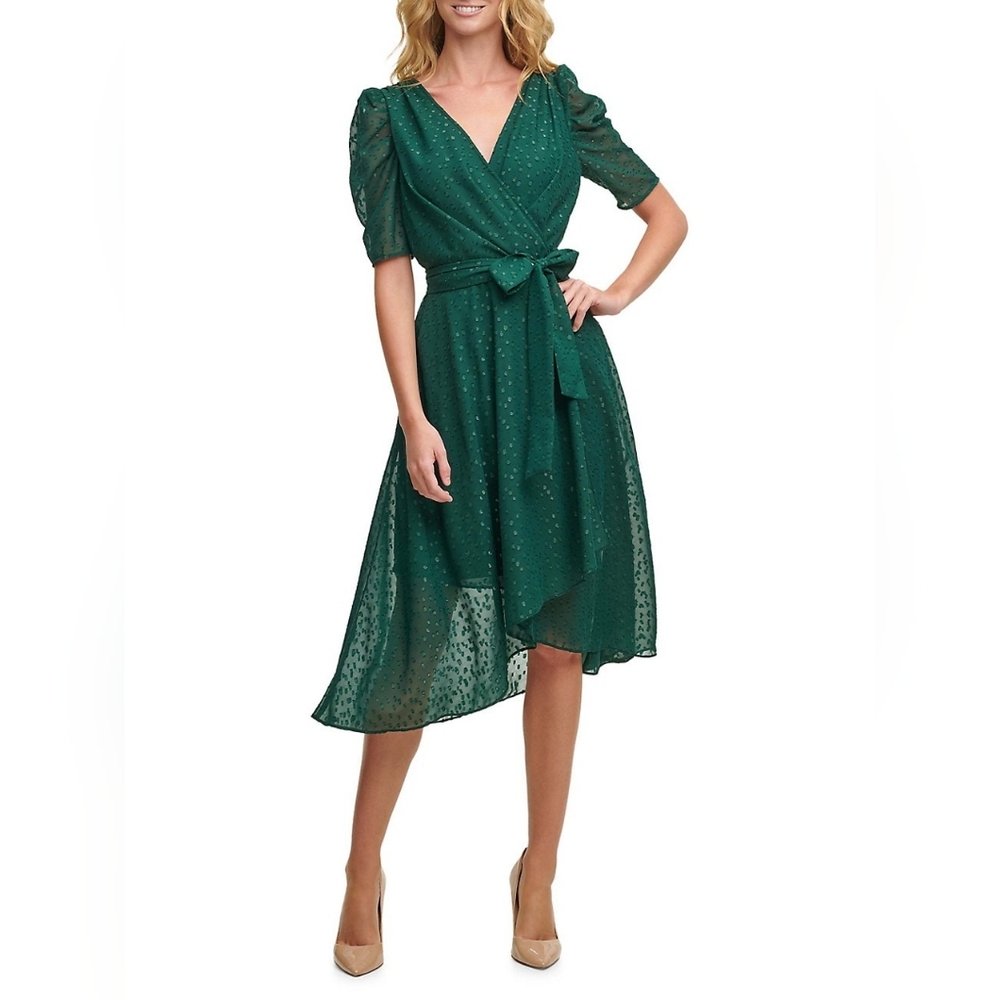 Tommy Hilfiger, Glitter Dot Chiffon Midi Dress, Size 10